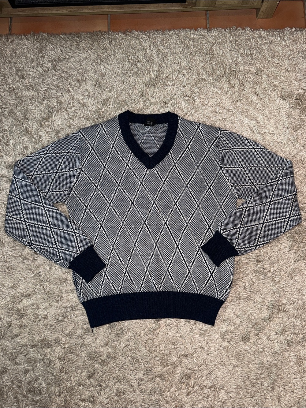 Vintage blue and white knit grandpa sweater